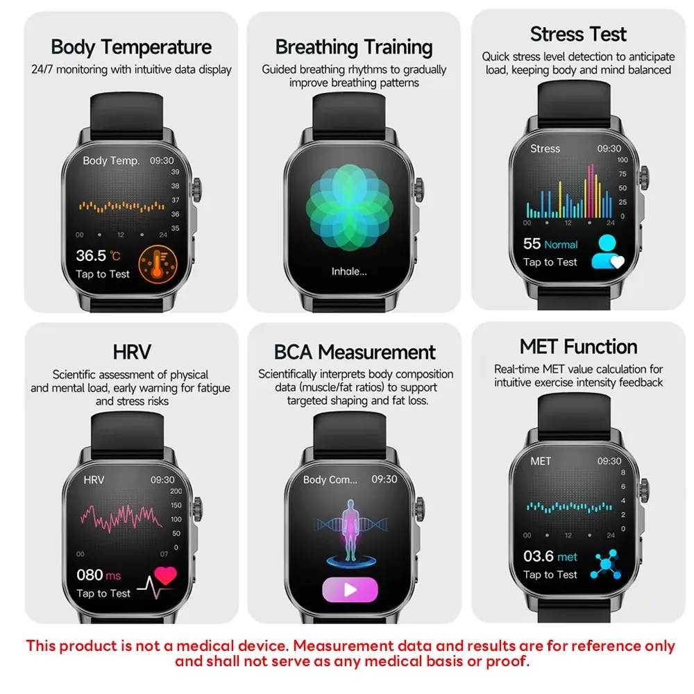 Nieuwe smartwatch voor vrouwen (2026) met ECG, lichaamsvetmeting, BMI, urinezuurmeting, bloedlipidenmeting, hartslagmeting, Bluetooth-bellen en een AMOLED-scherm. Geschikt voor iOS en Android._voghion.com