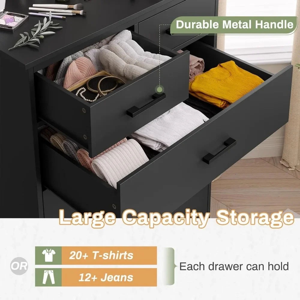 Black Dresser for Bedroom, Tall 7 Drawer Dresser with Sturdy Base, Wood Storage Tower Clothes Organizer, Large Storage Cabinet 4