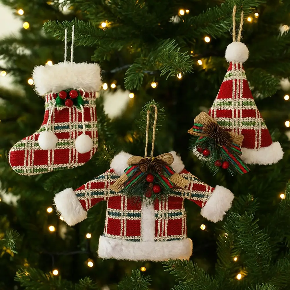Party Supplies Christmas Tree Pendant Clothing Glove Xmas Sock Hanging Ornament Grid Christmas Decorations Holiday Gift