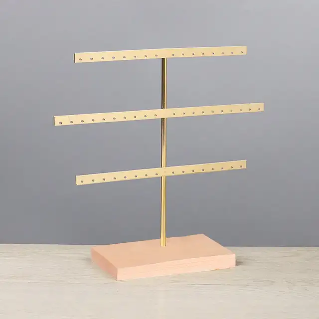Support organisateur de bijoux à 52 trous, Base en bois, avec support pour boucles d'oreilles en métal, idéal pour la décoration de la maison et les accessoires de mariage