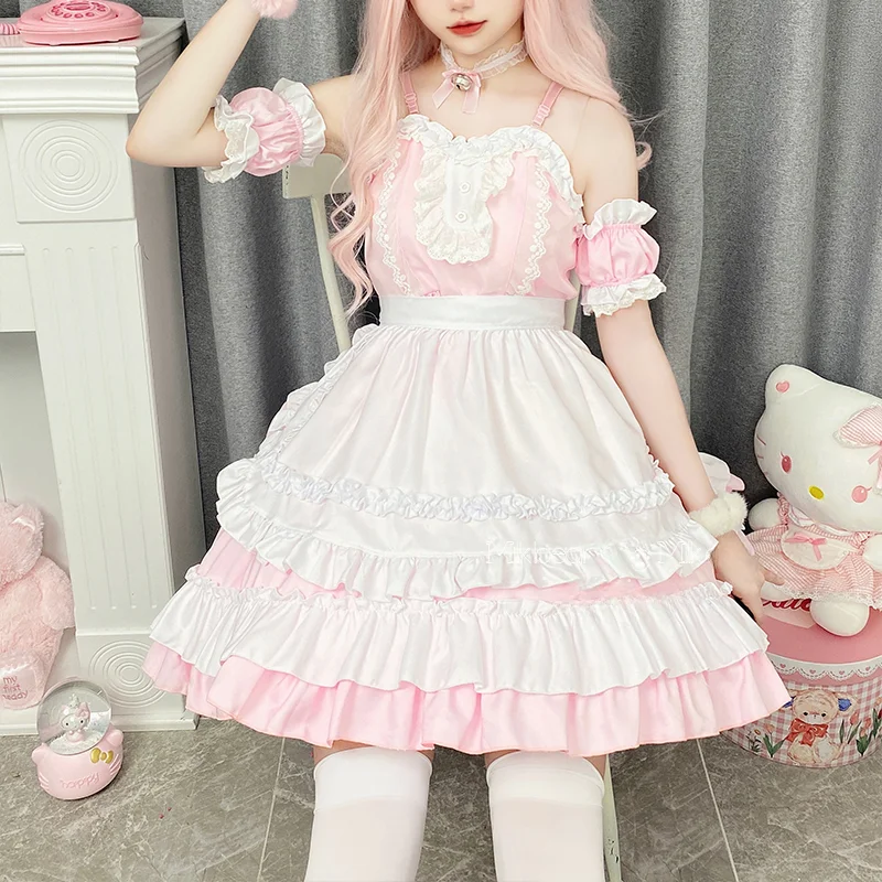 Japanese Sweet Lolita Dress Anime Cat Girl Plus Size Maid Halloween Cosplay Costume Pink Ruffles Kawaii Princess Party Dresses lolita dress lolita suspender dress lolita cosplay costumes suspender dress lolita skirt lolita blouses