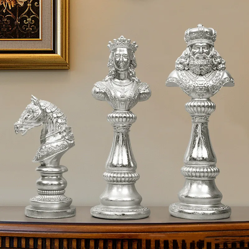 Estatuetas Rei, Rainha E Cavalo - Peças decorativas De Xadrez -  Decoração:Preto