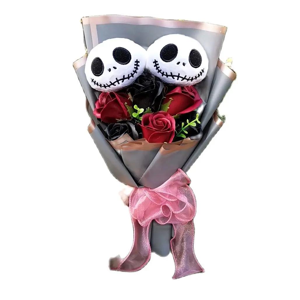 HalloweenJackSkellingtonPlushBouquetDollToysWithSoapRoseFlowerTerrorSkullGhostChristmasDay/Valentine