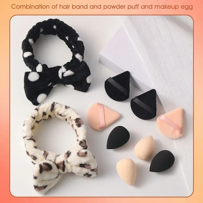 

10PCS Makeup Sponge Egg Set Velvet Triangle Powder Puff Wet Dry Use for Foundation Loose Powder Cosmetic Puff with Wash Headband