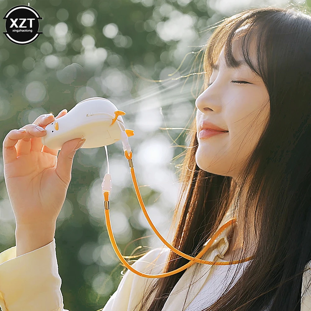 Portable Neck Fan Cartoon Duck USB Rechargeable Fan Mini Desktop Office Desktop Student Outdoor