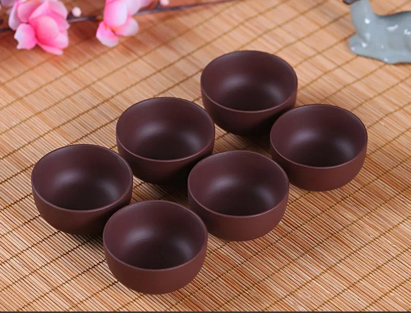 Tea Cup, Tea Set 6PCS Purple Clay Tea Cup for puer tea Chinese Kung Fu Cups Chinese Porcelain Gift
