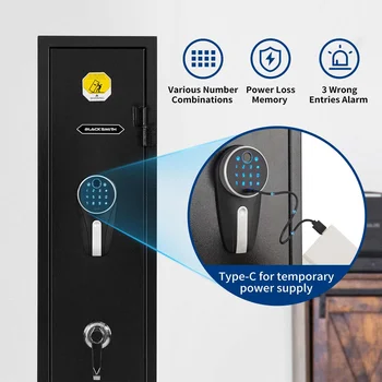 BlackSmith 3 Rifles Gun Safe Rifle Safe W/ Fingerprint & Digital Keypad Lock Removable Gun Storage Cabinet W/ Built-in Storage 4