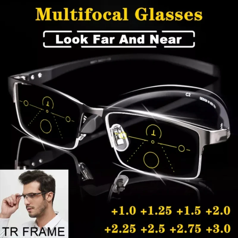

Intelligent Zoom Reading Glasses Tr Blue Light Proof Multifocal Glasses Business Anti Fatigue Presbyopia Glasses +1.0 To +4.0