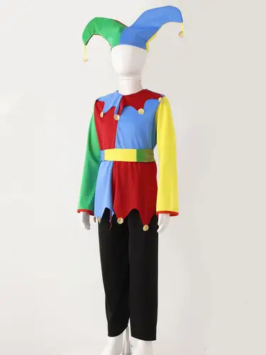 Girls Boys Clown Cosplay Costume Colorful Patchwork Circus Clown Dress with Hat Pants Halloween Carnivals Performance Outfit - Image 5