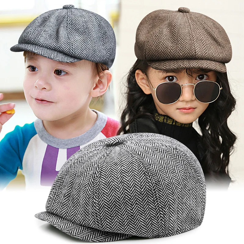 Autumn Winter Kids Hat For Girl And Boy Children Vintage Beret Caps Octagonal Clothes For