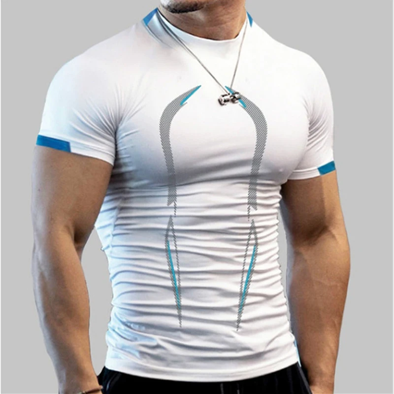 Zomer Sport Bodybuilding Top Heren Korte Mouw Gym T-Shirt Snelle Droge Compressie Fitness Shirt Voetbal Hardlopen T-Shirt Gymkleding