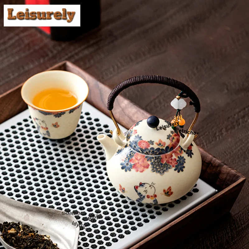 Mineral Rocks White Little Cat Tea Set Complete Set Vintage Tea Ceremony Set Teapot and Tea Cup Set Chinese Tea Set Collection