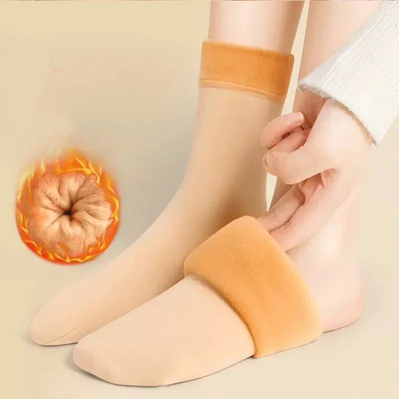 

Socks women's Winter Warm Thickened Velvet Solid Color Soft Casual Wool Cashmere Against Cold Snow Socks
