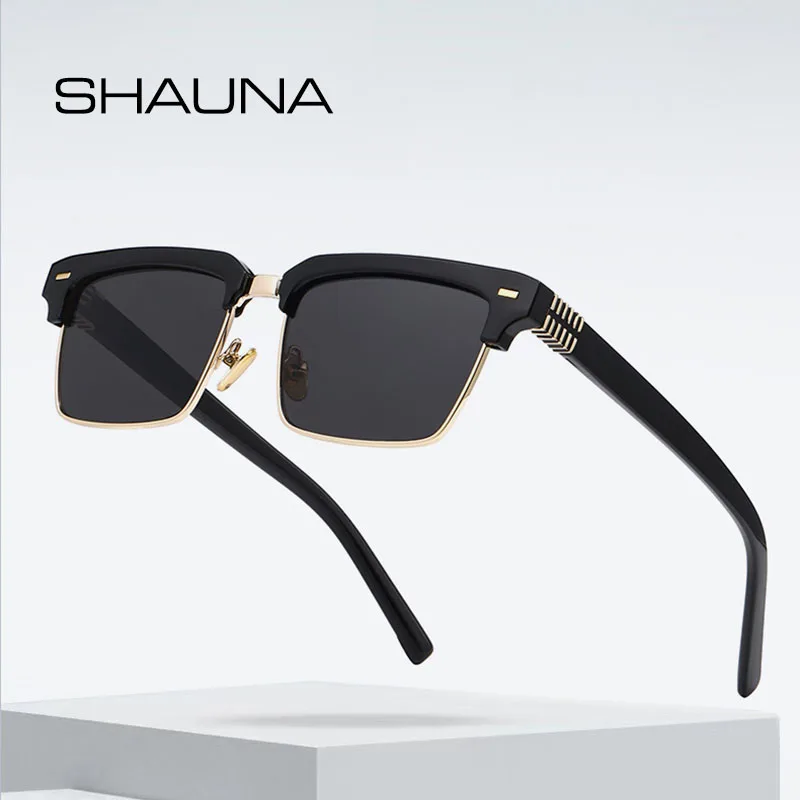 SHAUNA Fashion Nieten Halbrahmen Sonnenbrille UV400 Quadratische Anti-Blaulicht-Brille
