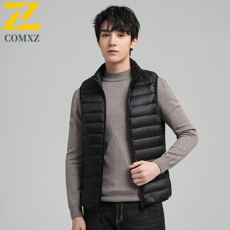 Autumn Winter Men Down Work Vest Lightweight Warm Waterproof Windproof Sleeveless Jacket for Hiking Camping Fishing Casual Wear