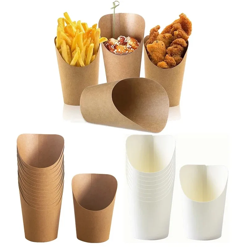 Disposable French Fries Cup Cowhide Slanted Mouth Cup Egg Waffle Kanto Boiled Packaged Box Skewered Ice Cream
