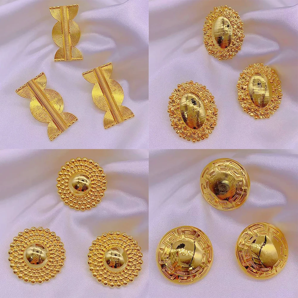 Gold Color Jewelry Sets for Women New Trendy Clip Earrings for Women Adjustable Ring Personality Glossy Jewelry Accessory Gifts