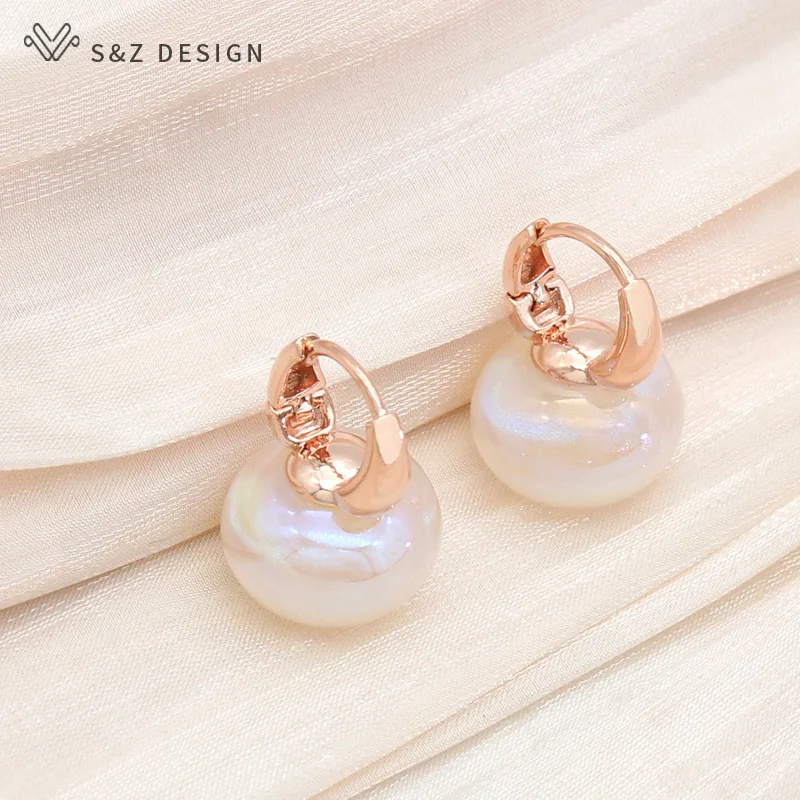 S&Z DESIGN New Fashion Round Colorful Dangle Earrings For Women Girl Luxury Wedding Party Jewelry 585 Rose Gold Color Eardrop