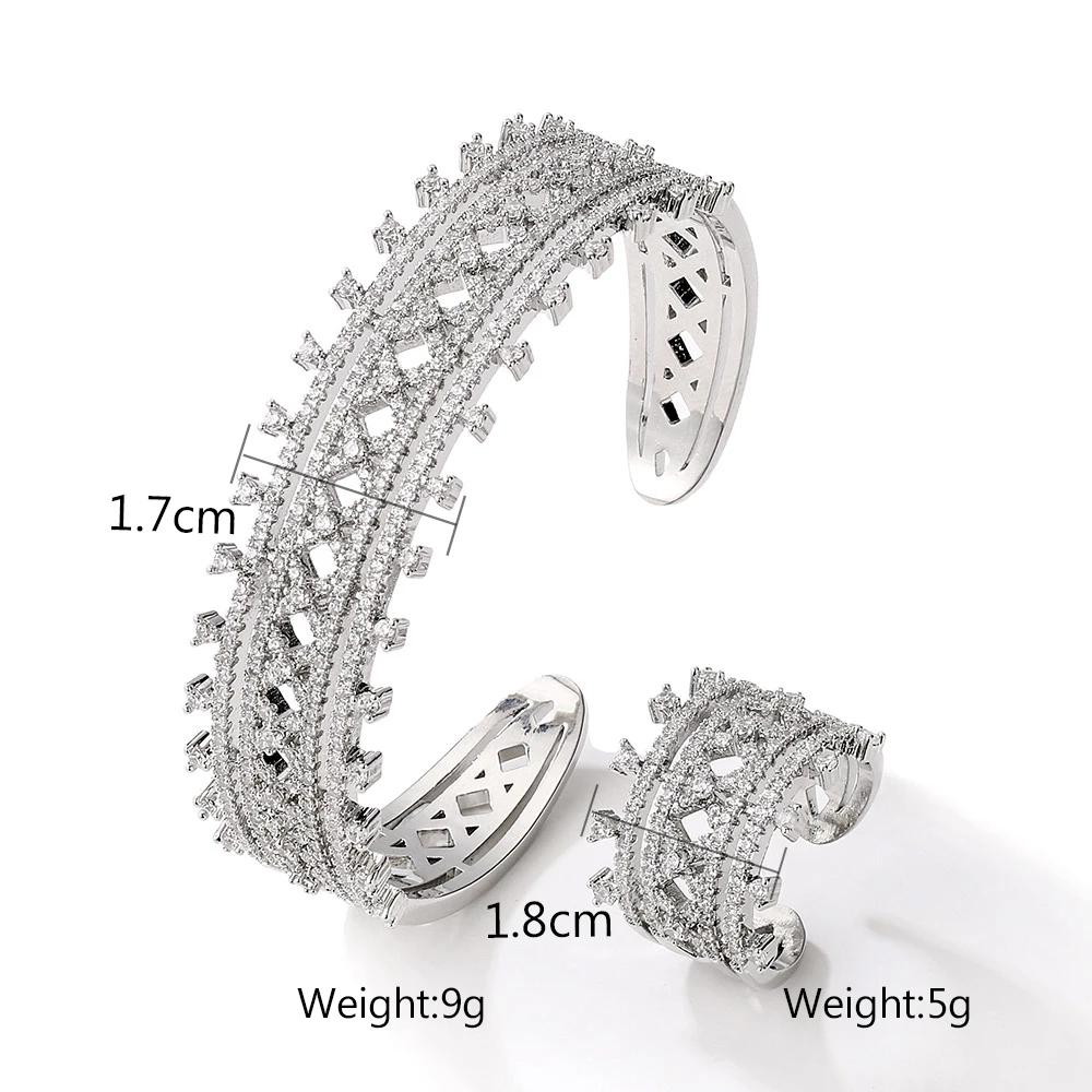 ZAKOL Luxury Shiny AAA Zircon Bracelet Ring Set for Women Adjustable Open Bangle Wedding Jewelry Sets Party Accessories 6