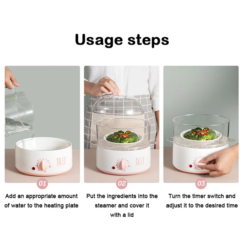 DMWD Household Electric Food Steamer 2L Mini Egg Boiler With Timer Knob Auto Shut-off Food Warmer 2/3 Layers Cooking Tools 4