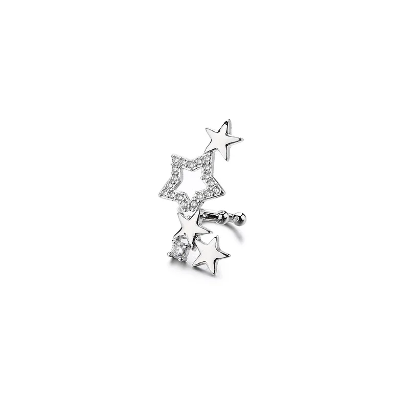 Ear Clip Earrings 1pc Sring Star Earclimber Earrings for Women Silver Color Ear Clip Cuffs No Piercing Earing