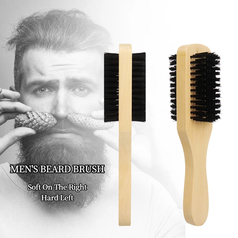 

Private Customized Logo Wood Handle Double Side PP Bristle Wave Hair Brush Beard Brush Shaving Tools