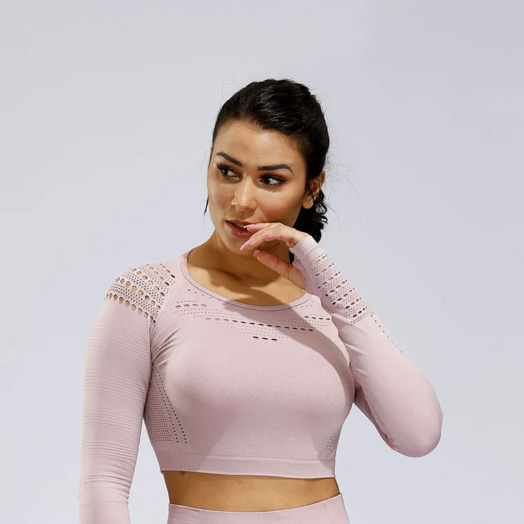 

Women's Seamless T-shirt Sport Wear Long Sleeve Fitness Tshirt Yoga Top Shirts Woman Running Tee Shirt Gym Sports Crop