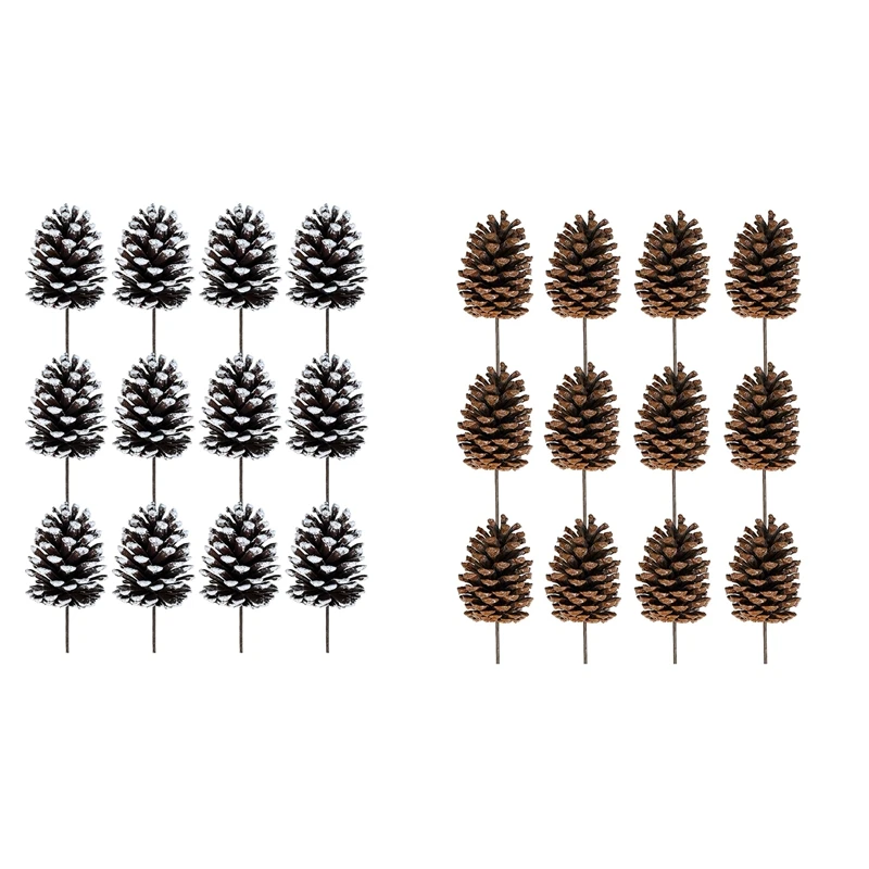 12Pcs Christmas Pinecone Sprays Medium Pinecones Picks With Wired Stems 8.3 Inch Tall For Xmas A