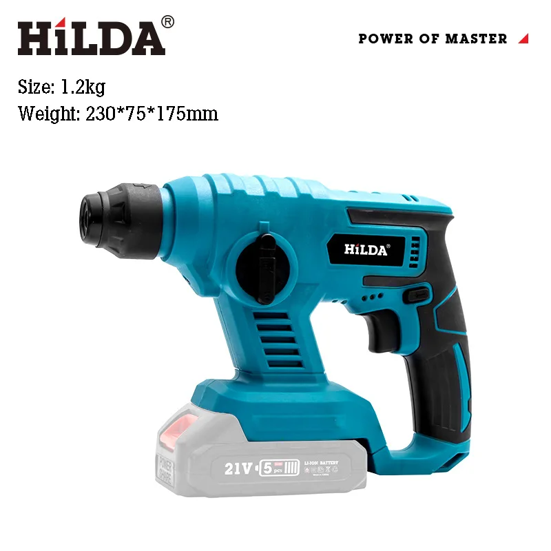 HILDA Electric Hammer Impact Drill Rechargeable Lithium Battery Rotary Hammer Wireless Electric Drill 21V 5
