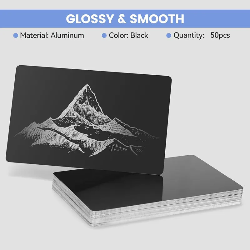 Aluminum Name Card 50Pcs CNC Laser Engraving Blanks 85*55mm Aluminum Blank Metal Name Card for CNC Engraving Laser Crafting