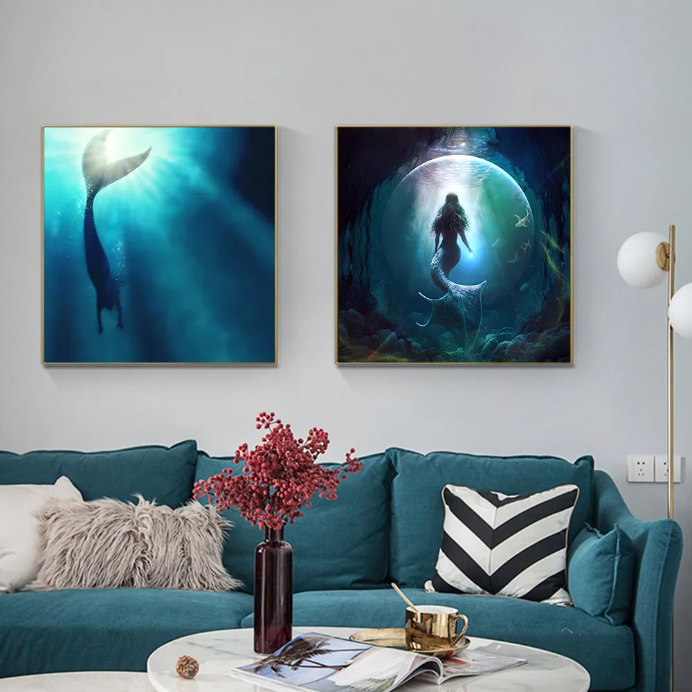 

Undersea Mermaid Colorful Bubble Abstract Painting Print Modern Wall Art Canvas Poster Picture for Living Room Home Decor Cuadro