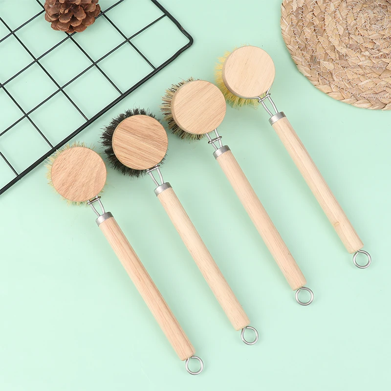 

1PC Replaceable Household Wooden Long Handle Pan Pot Brush Dish Brush Cleaning Brush Kitchen Cleaning Tool