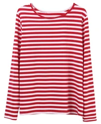 Vintage Red & White Striped Long Sleeve Women's Tee - M (Red)