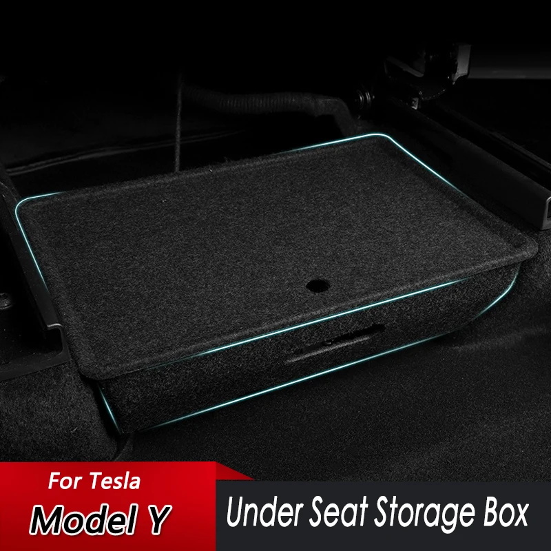 For Tesla Model Y 2020-2022 Under Seat Storage Box Accessories Black Felt Cloth Car Seat Hidden Box yz under seat storage box compatible for tesla model y for driver
