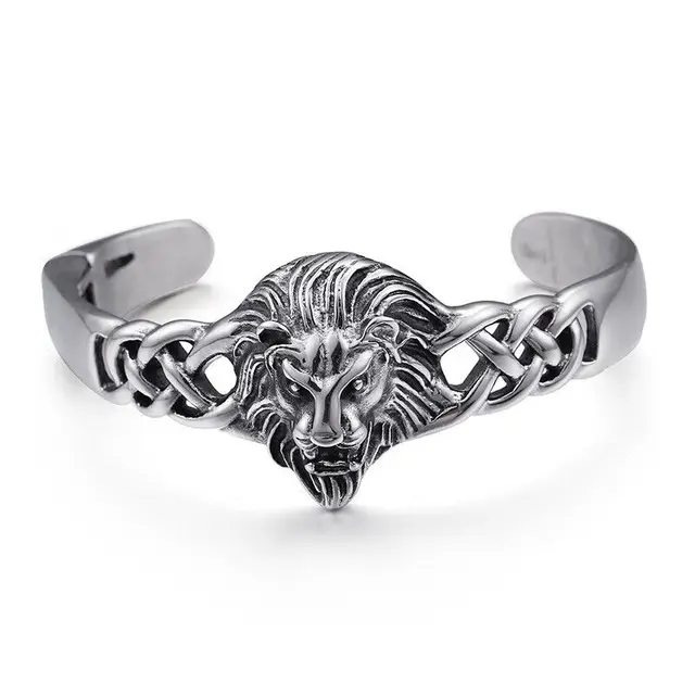 SAIYE 8 Inch Mens Stainless Steel Biker Lion King Head Bracelet Bangle Men Cuff Fashion Jewelry Wholesale