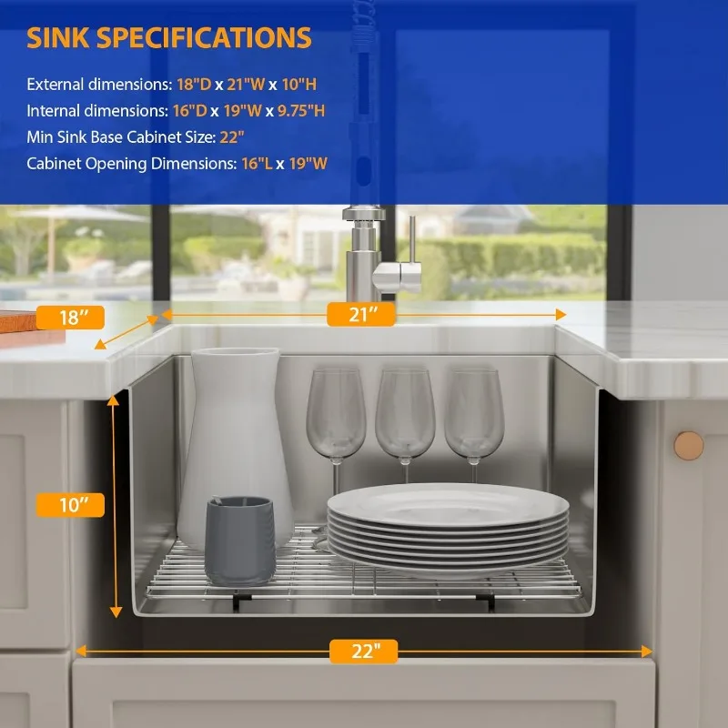21 Inch Undermount Bar Sink Small Kitchen Sink 16 Gauge Stainless Steel Deep Single Bowl Undermount Sink 5