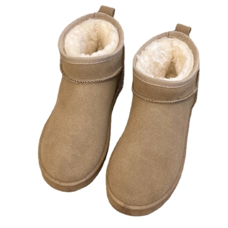 Ladies Shoes on Sale 2023 Slip on Women's Boots Winter Plush Warm Round Toe Solid Flock Comfortable Low-heeled Casual Snow Boots