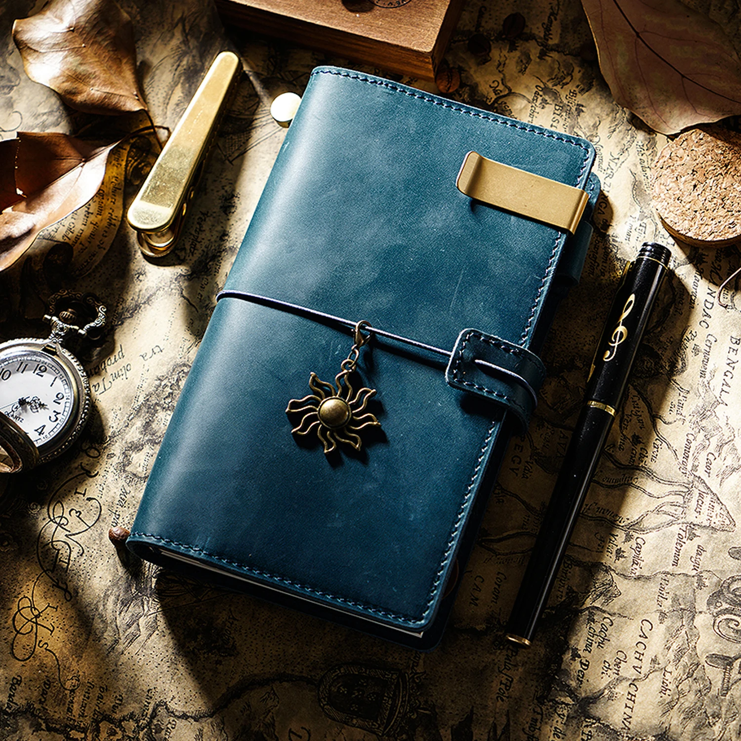 Vintage Leather Travel Journal - Handmade Refillable Portable Diary, Retro Brown