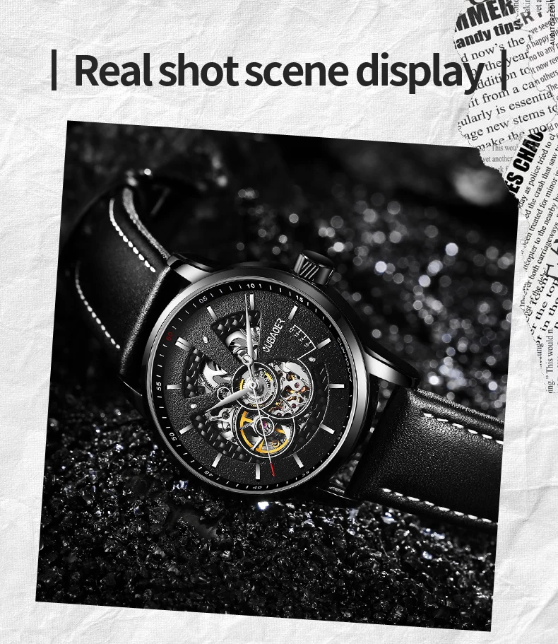 2023 OUBAOER New Men Luxury Automatic Mechanical Watch Stainless Steel Waterproof Sports Leather Watch Relogio Masculino