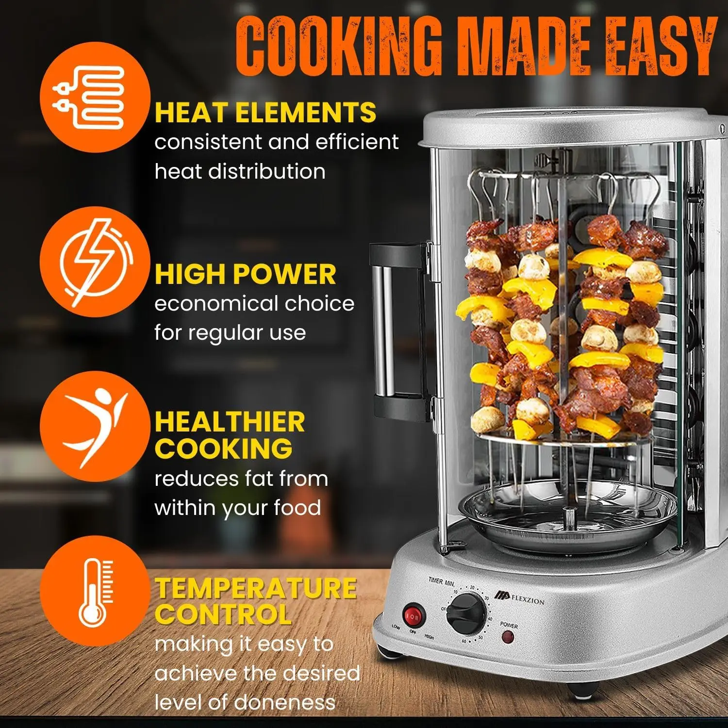 Vertical Rotisserie Oven Grill - Countertop Shawarma Machine Kebab Electric Cooker Rotating Oven, Stainless Steel Roaster w/Bake 2