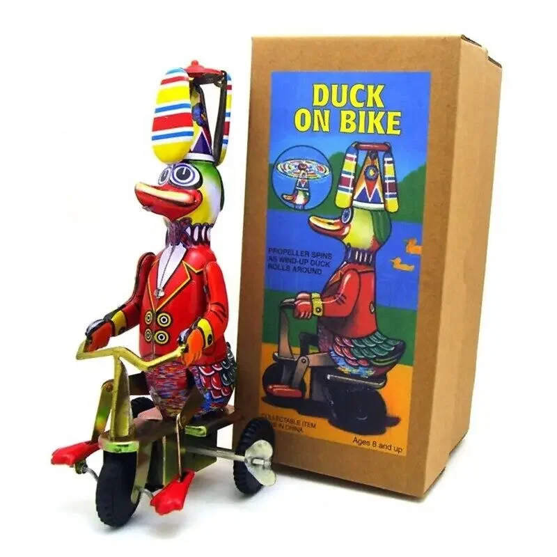 [Funny] Adult Collection Retro Wind up toy Metal Tin Duck on bike robot Mechanical Clockwork toy figure model kids baby gift 1