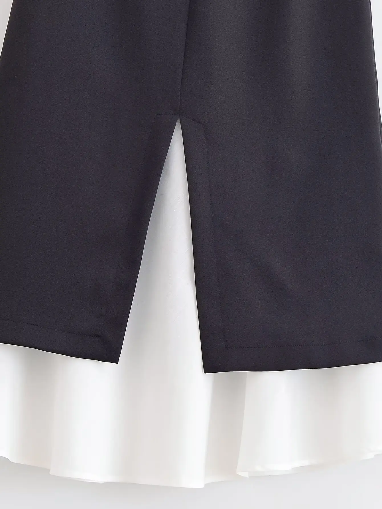 Women's Spring Autumn Fashion High Waist Midi Skirt Black With White Splicing Casual Skirts Female Commut Ol Elegant Half Skirt