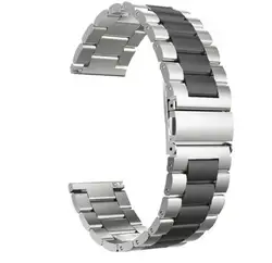Premium Stainless Steel Watch Band - 22mm Adjustable Metal Strap for 20MM Width (Silver black)