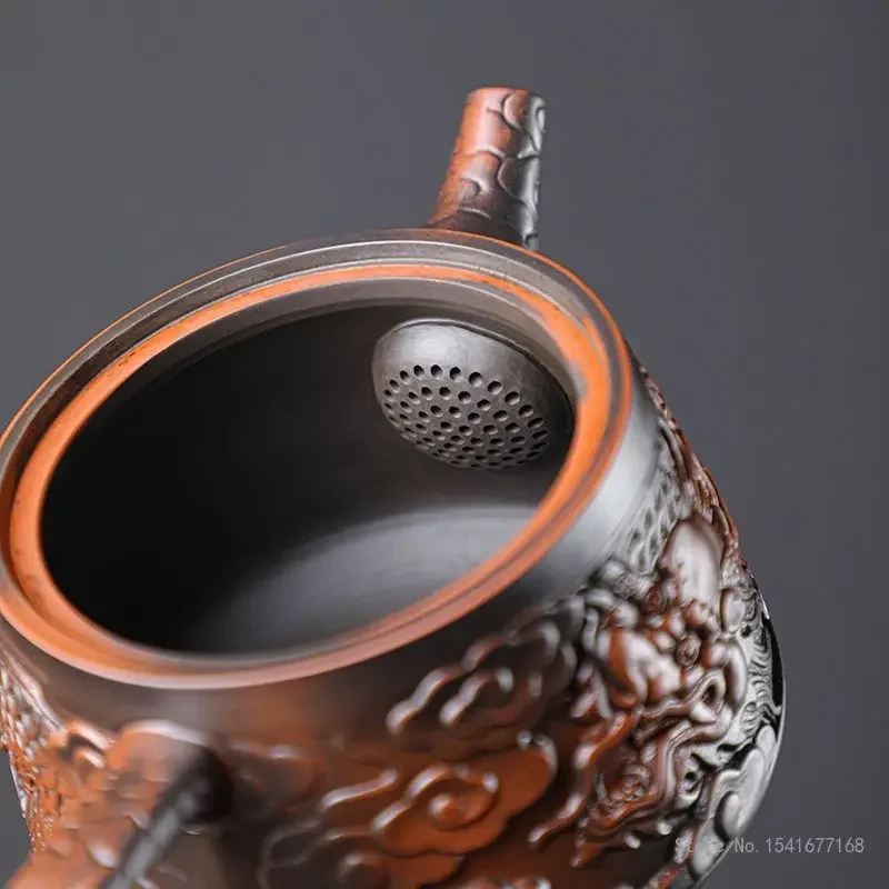 Chinese Style Kongfu Relief Pattern Teapot Tray Set Home Office Living Room Supplies Pure Handmade Ceramics Retro Xishi Tea Pots