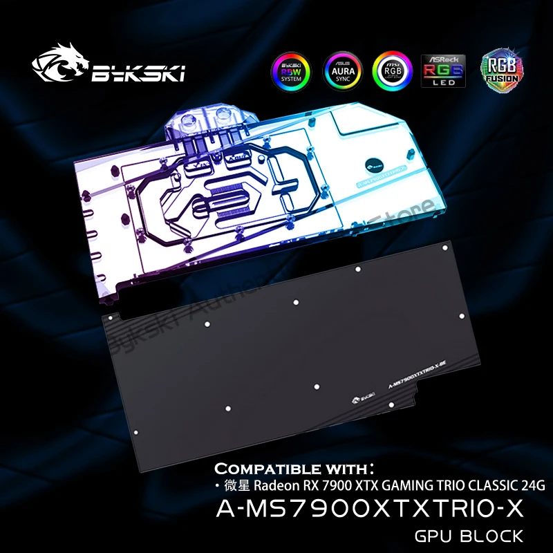 Bykski A-Ms7900Xtrio-X Msi Rx 7900 Xtx Water Cooler 7900Xtx Gpu Block + Backplate In Alluminio 5V 12V Rgb Aura Sync