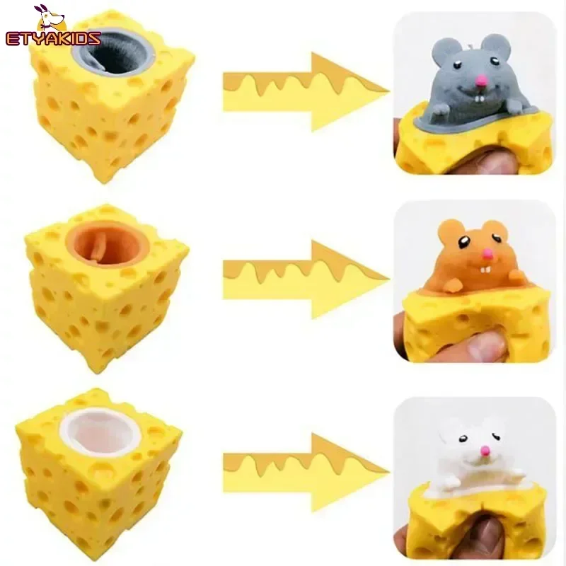 Kawaii Decompression Mouse Cup Pinchers Stress-relieving Pet Cheese Mouse Pinch Fun Stress Ball Vent Squirrel Cup Prank Toy 4