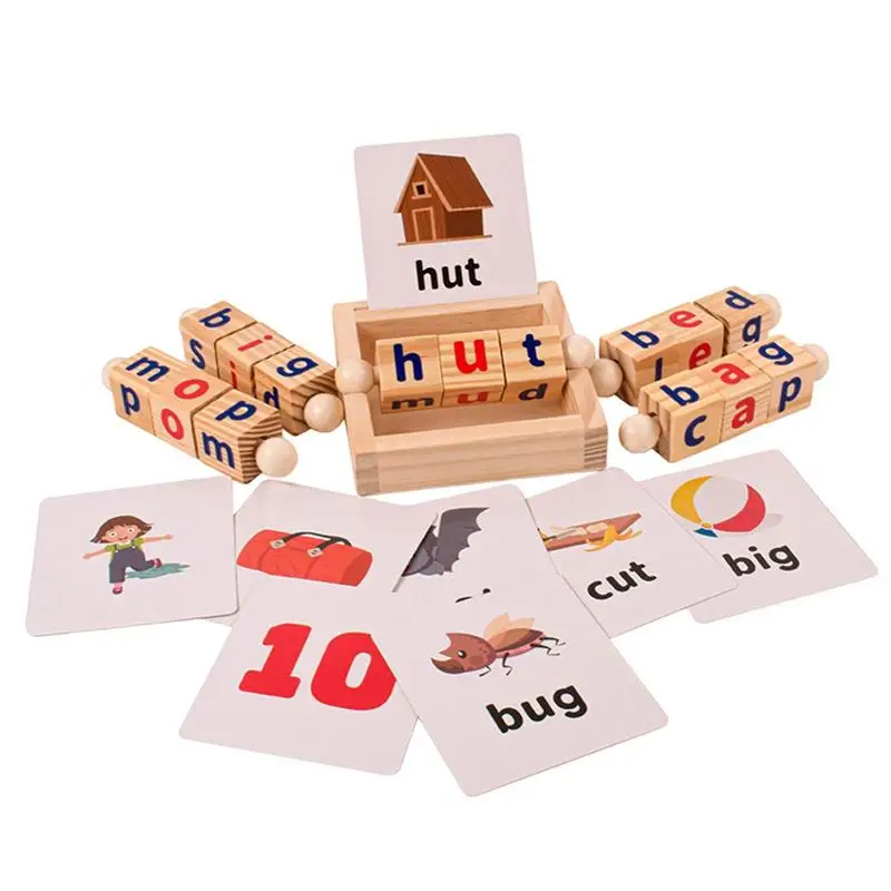 

Kids Phonetic Reading Blocks Combines Spelling Blocks With Phonics Flashcards Sight Words Montessori Spinning Alphabet Learning