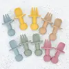 2pcs/Set Food Grade Children Silicone Spoon Fork Cutlery Baby Training Complementary Food Spoon Baby Feeding cartoon Spoon&Fork 5