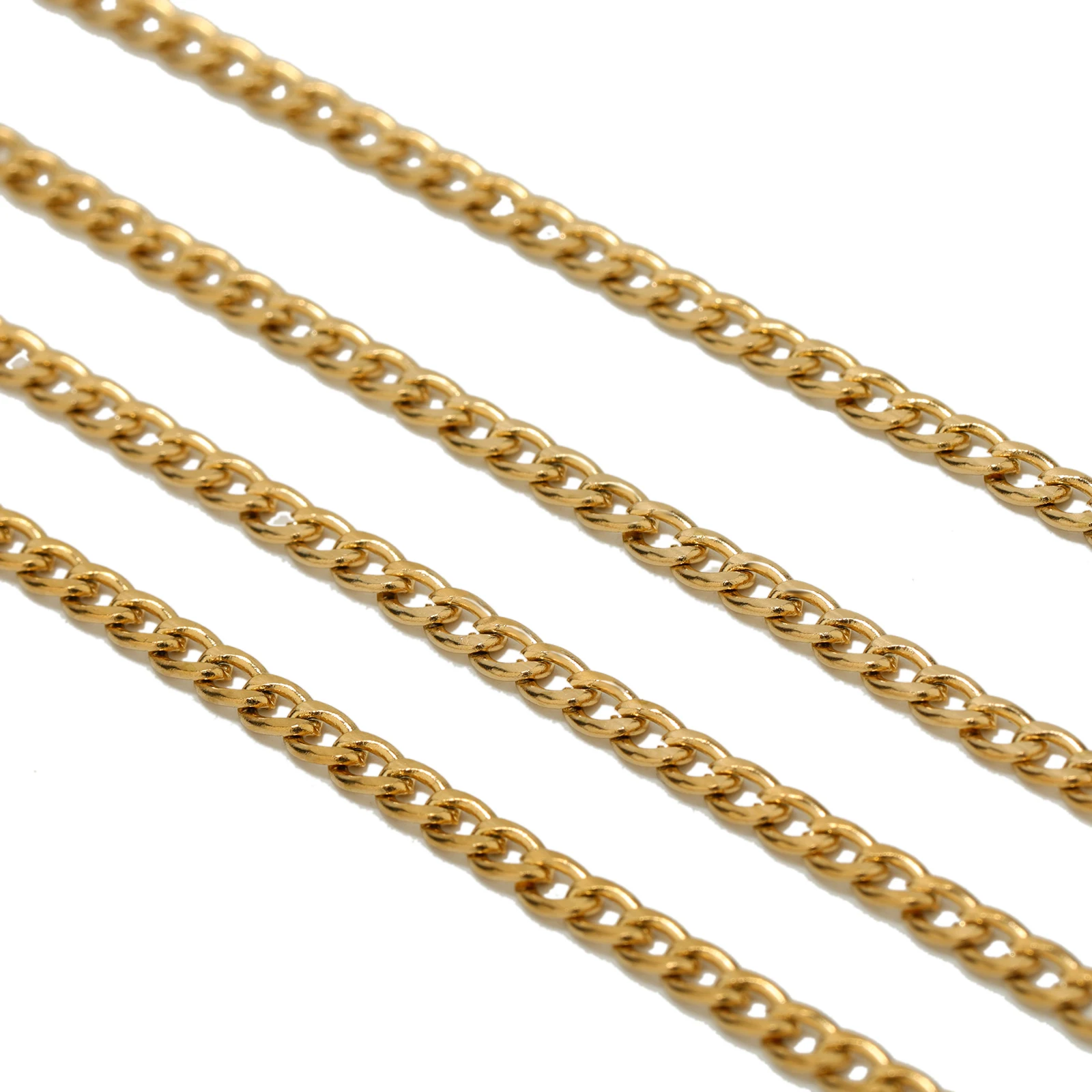 

2 Meters Stainless Steel Width 3mm Cuban Chain Gold Color Link Chains DIY Jewelry Necklace Findings Fashion Hip Hop Accessories