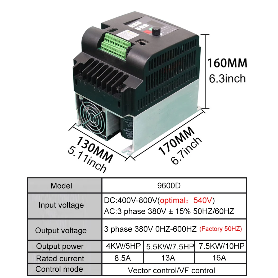 태양광 인버터 워터 펌프 드라이버 속도 제어, VFD, 1.5/2.2/4/5.5/7/11KW, DC 400-800V 입력-3P 출력, 380V